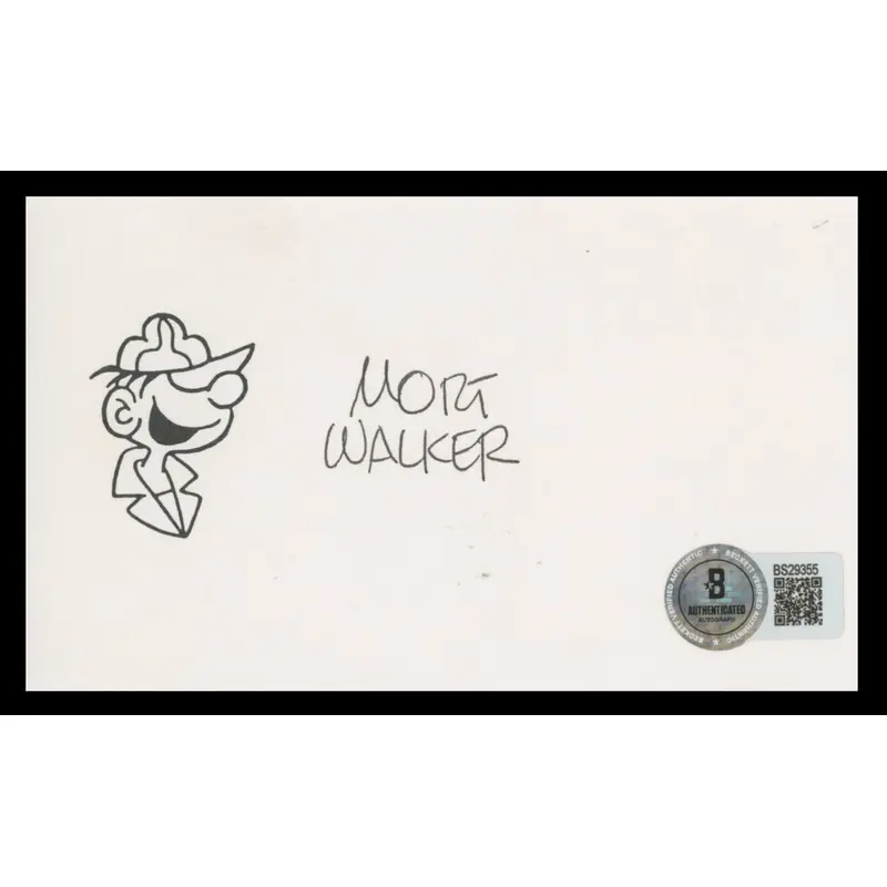 Mort Walker Beetle Bailey Comic Strip Creator Signed 3x5 Index Card BAS #BS29355
