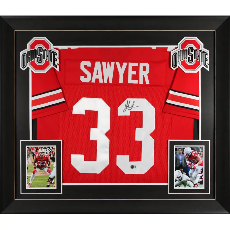 Ohio State Jack Sawyer Authentic Signed Red Pro Style Framed Jersey BAS Witness