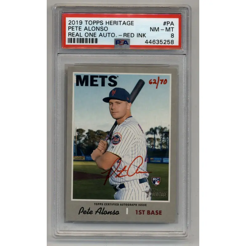 Pete Alonso 2019 Heritage Real One Red Ink 62/70 PSA 8 Near Mint Mint
