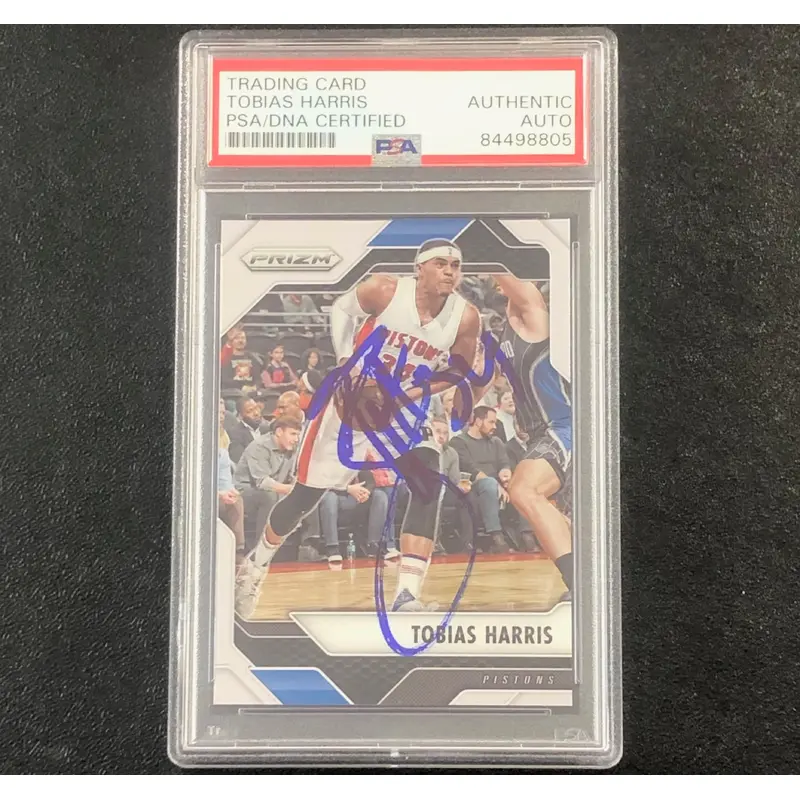 2016-17 Panini Prizm #208 Tobias Harris Signed Card AUTO PSA Slabbed Pistons