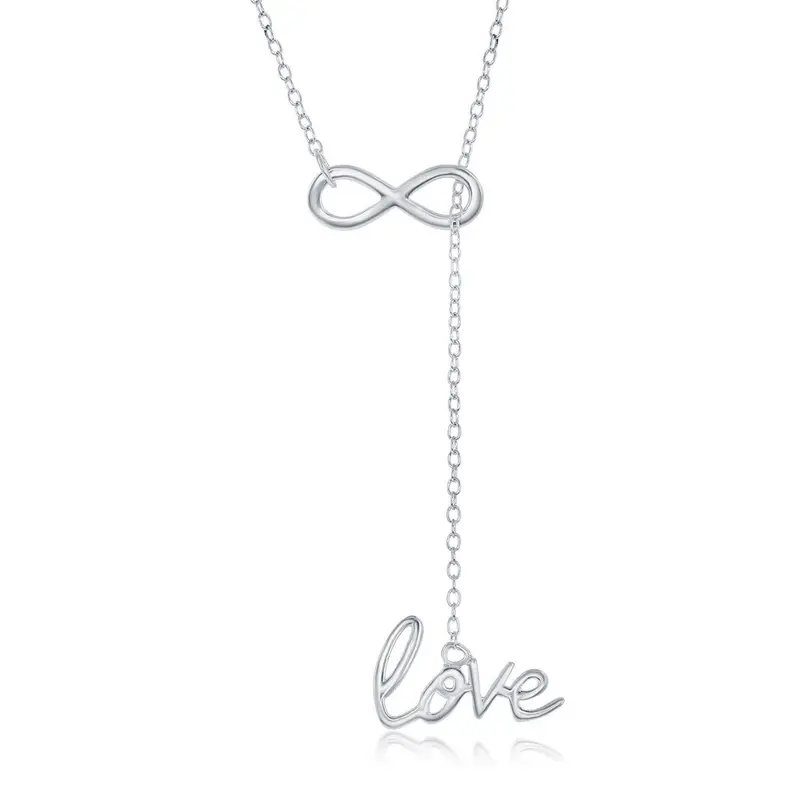 Sterling Silver Infinity with Hanging "Love" Adjustable Lariat Bolo Necklace