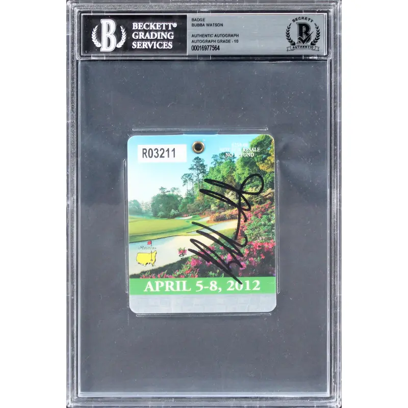 Bubba Watson Signed 2012 Masters Augusta Golf Club Badge Auto 10! BAS Slabbed
