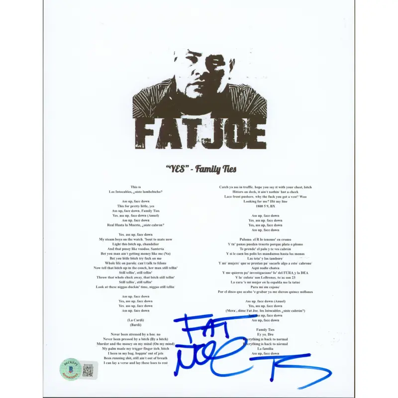 Fat Joe Authentic Signed 8.5x11 YES Music Sheet Photo BAS #BH01626