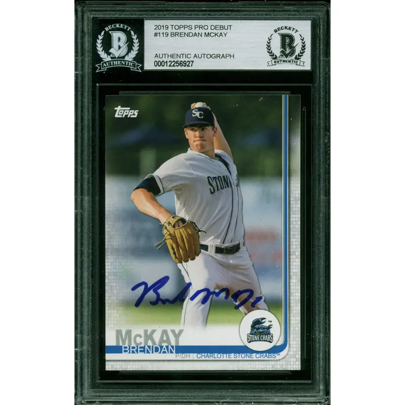 Rays Brendan McKay Signed 2019 Topps Pro Debut #119 RC Card BAS Slabbed 12256927