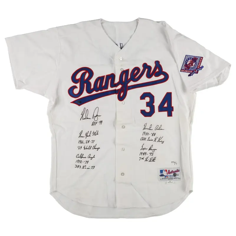 Nolan Ryan Signed Heavily Inscribed Texas Rangers Game Model STAT Jersey Beckett