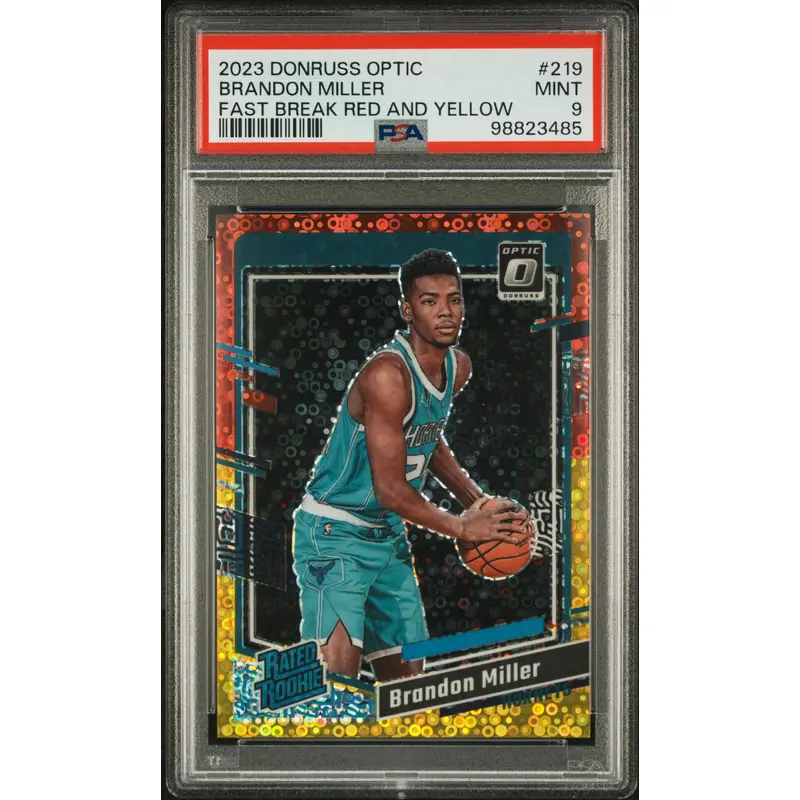 Brandon Miller 2023 Donruss Optic Rookie #219 Red/Yellow Fast Break #2/7 PSA 9 Mint