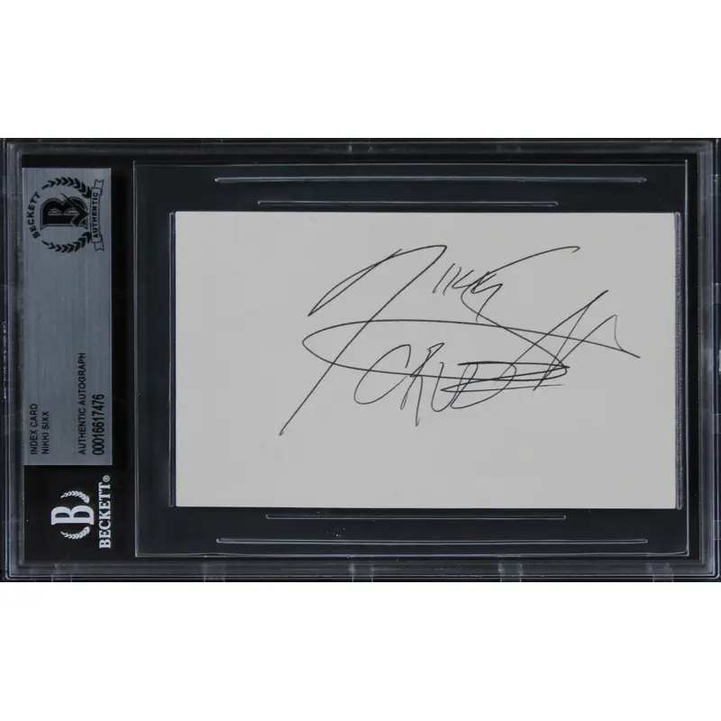 Nikki Sixx Motley Crue Authentic Signed 3x5 Index Card Autographed BAS Slabbed 4